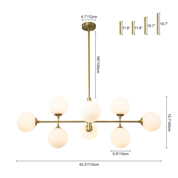 Modern 8-Light Linear Opal Glass Globe Chandelier