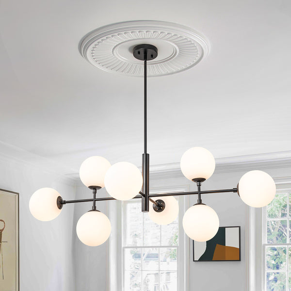 Modern 8-Light Linear Opal Glass Globe Chandelier