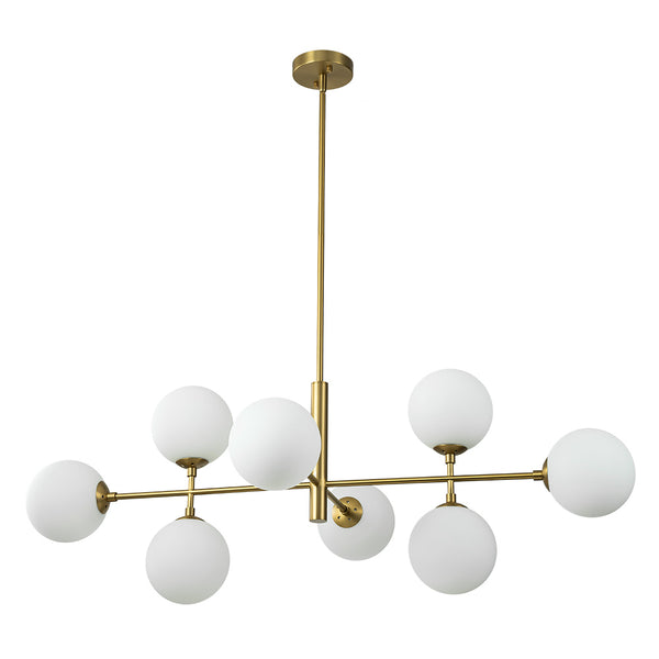 Modern 8-Light Linear Opal Glass Globe Chandelier