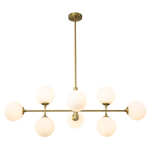 Modern 8-Light Linear Opal Glass Globe Chandelier