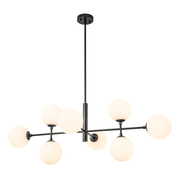 Modern 8-Light Linear Opal Glass Globe Chandelier