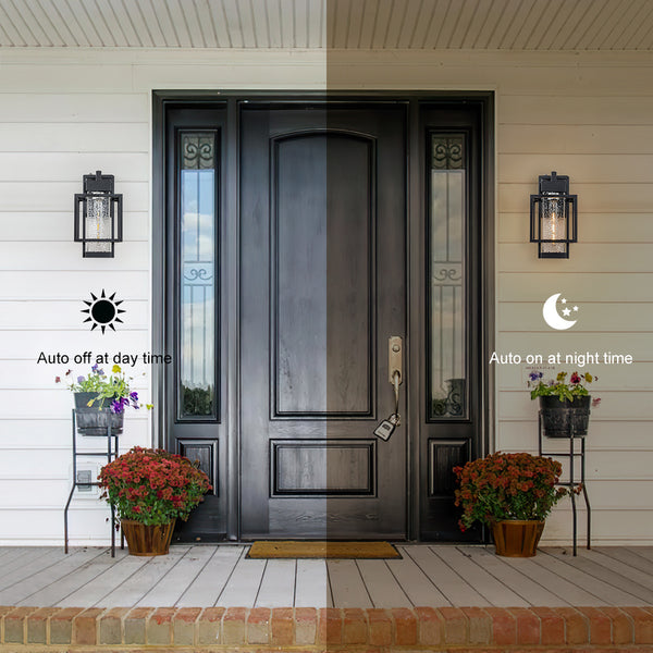 Modern Clear Hammered Glass Cage Outdoor Wall Light