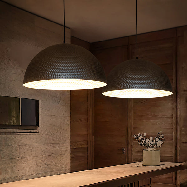 Modern Hammered Metal Oversized Dome Pendant