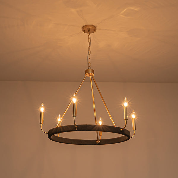 Modern Rustic 6-Light Candlestick Cotton thread Wagon Wheel Chandelier
