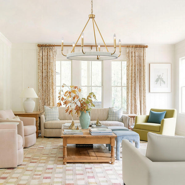 Modern Rustic 6-Light Candlestick Cotton thread Wagon Wheel Chandelier