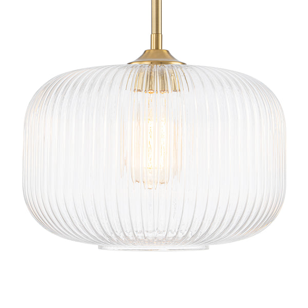 1-Light Ribbed Glass Clear Lantern Kitchen Pendant