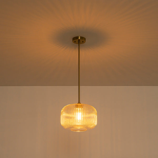 1-Light Ribbed Glass Clear Lantern Kitchen Pendant