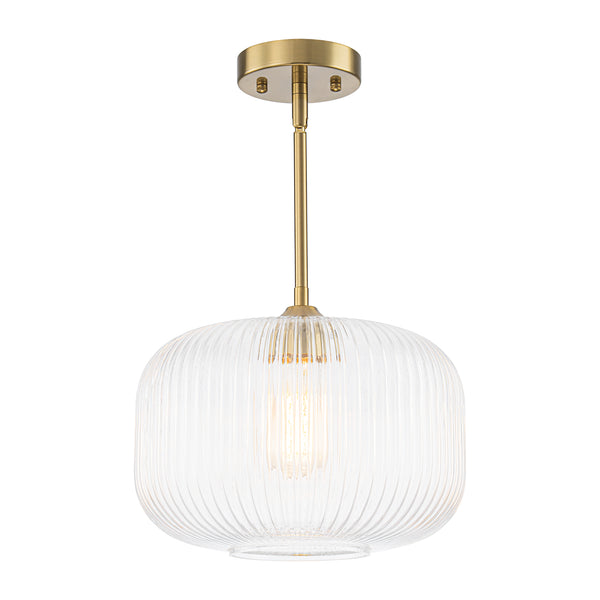 1-Light Ribbed Glass Clear Lantern Kitchen Pendant