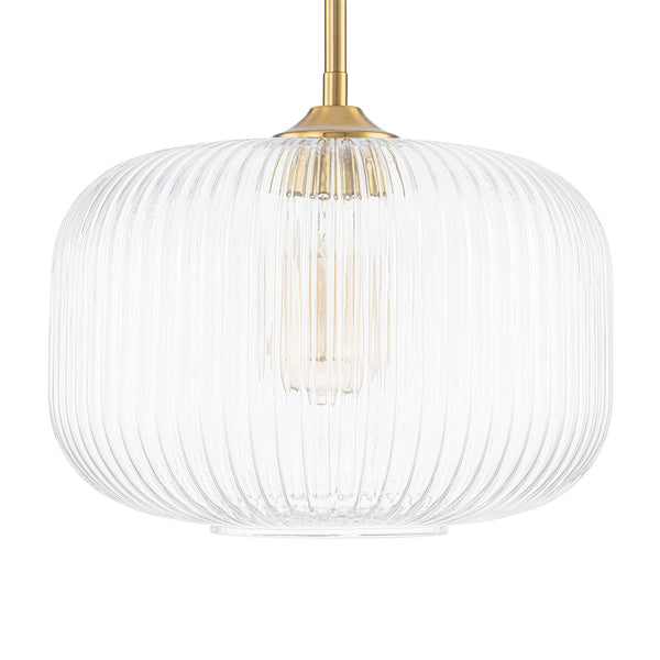 1-Light Ribbed Glass Clear Lantern Kitchen Pendant