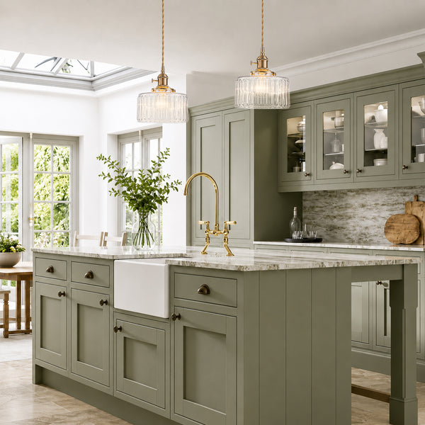 Modern 1-Light Fluted Drum Glass Single Island Pendant