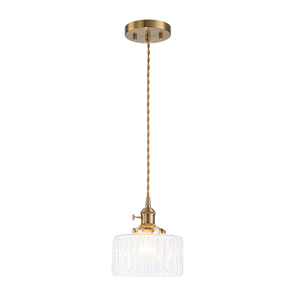 Modern 1-Light Fluted Drum Glass Single Island Pendant