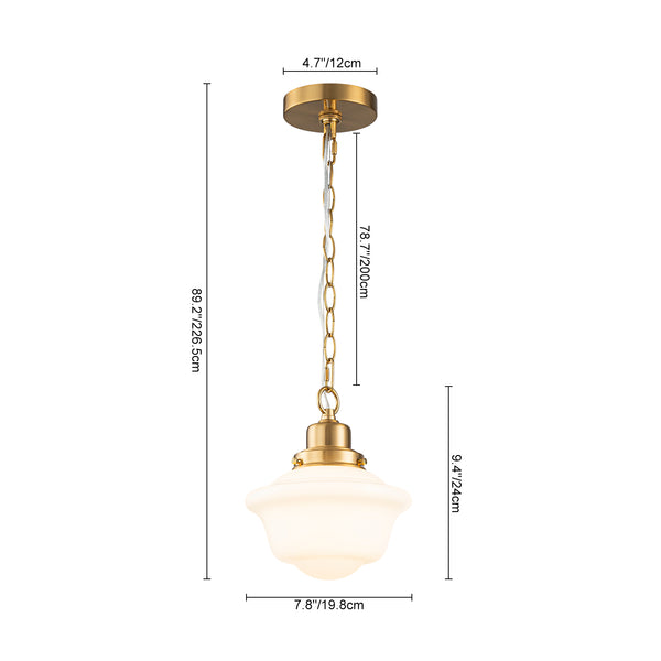 1-Light Shiny Opal Trapezoid Glass Schoolhouse Pendant