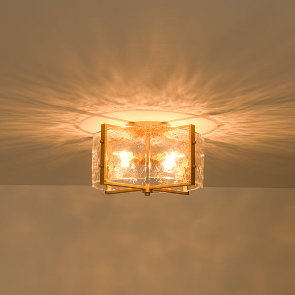 Modern 4-Light Rippled Glass Drum Semi-Flush Mount