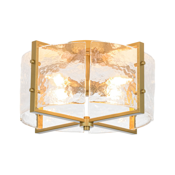 Modern 4-Light Rippled Glass Drum Semi-Flush Mount