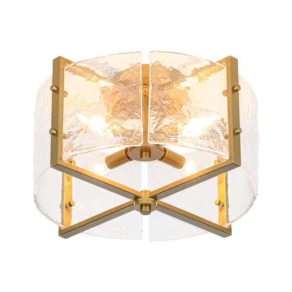 Modern 4-Light Rippled Glass Drum Semi-Flush Mount