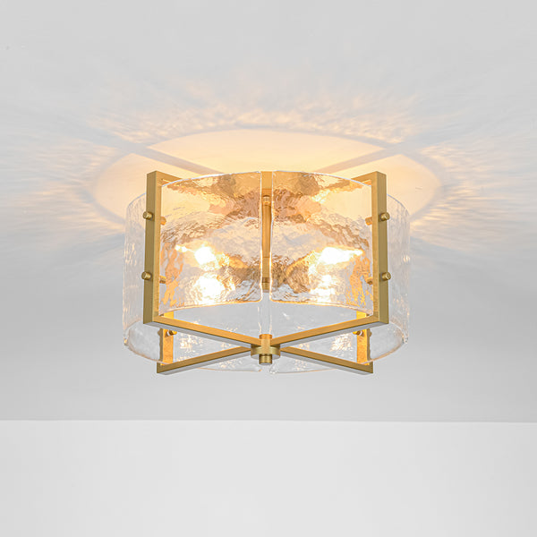 Modern 4-Light Rippled Glass Drum Semi-Flush Mount