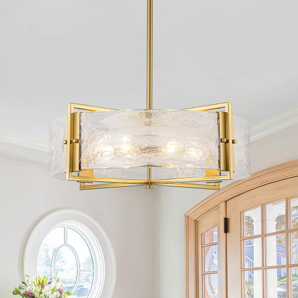 Modern 6-Light Cloud Glass Drum Pendant Chandelier