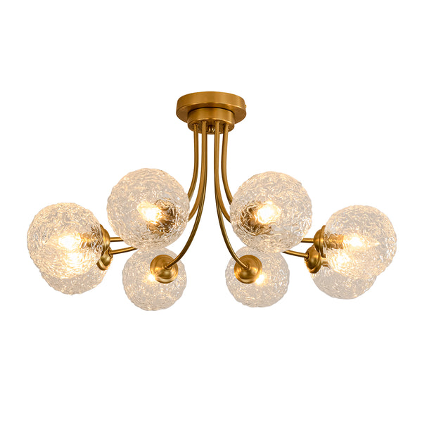 Modern 8-Light Water Wrinkled Glass Semi-Flush Mount Chandelier