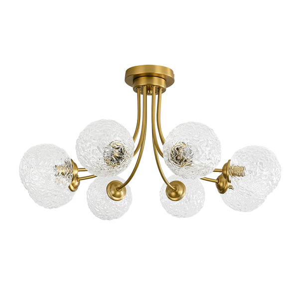 Modern 8-Light Water Wrinkled Glass Semi-Flush Mount Chandelier