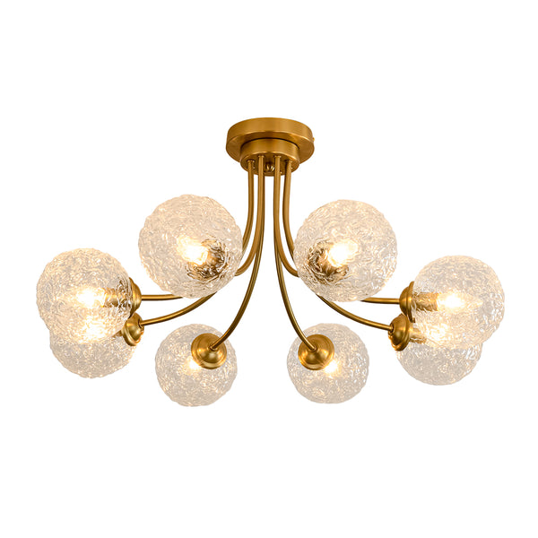 Modern 8-Light Water Wrinkled Glass Semi-Flush Mount Chandelier