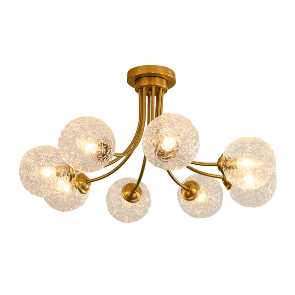 Modern 8-Light Water Wrinkled Glass Semi-Flush Mount Chandelier