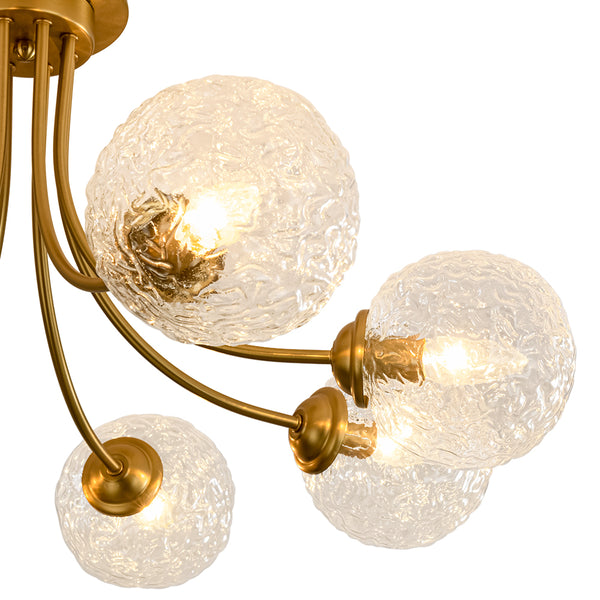 Modern 8-Light Water Wrinkled Glass Semi-Flush Mount Chandelier