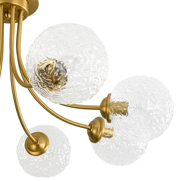 Modern 8-Light Water Wrinkled Glass Semi-Flush Mount Chandelier