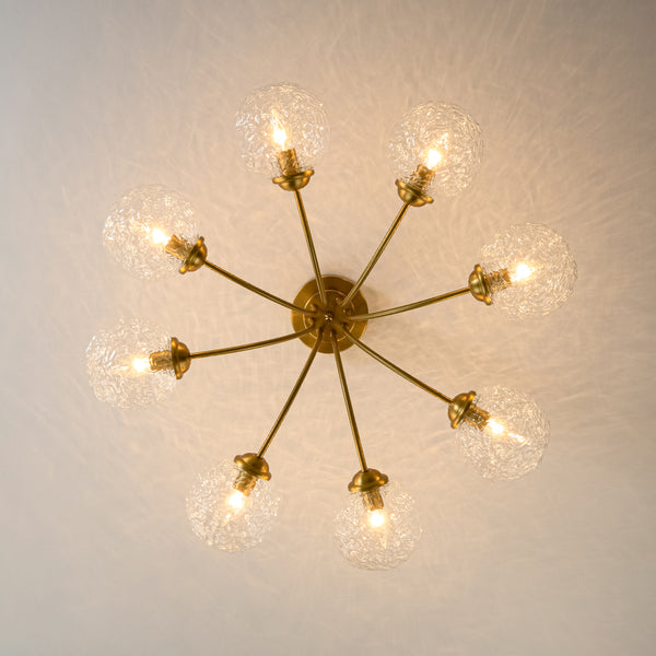 Modern 8-Light Water Wrinkled Glass Semi-Flush Mount Chandelier