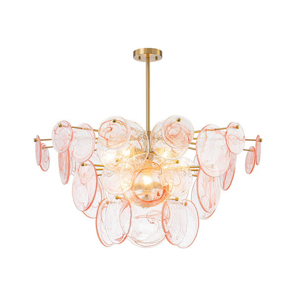 Modern 9-Light White Strie Glass Tiered Chandelier