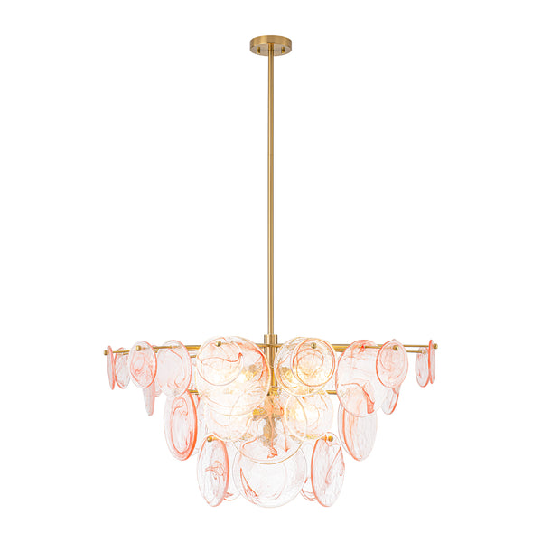 Modern 9-Light White Strie Glass Tiered Chandelier