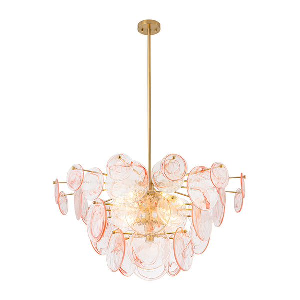 Modern 9-Light White Strie Glass Tiered Chandelier