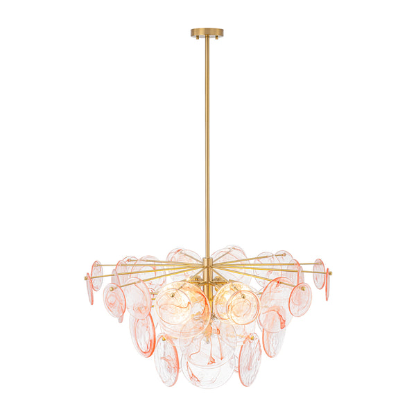 Modern 9-Light White Strie Glass Tiered Chandelier