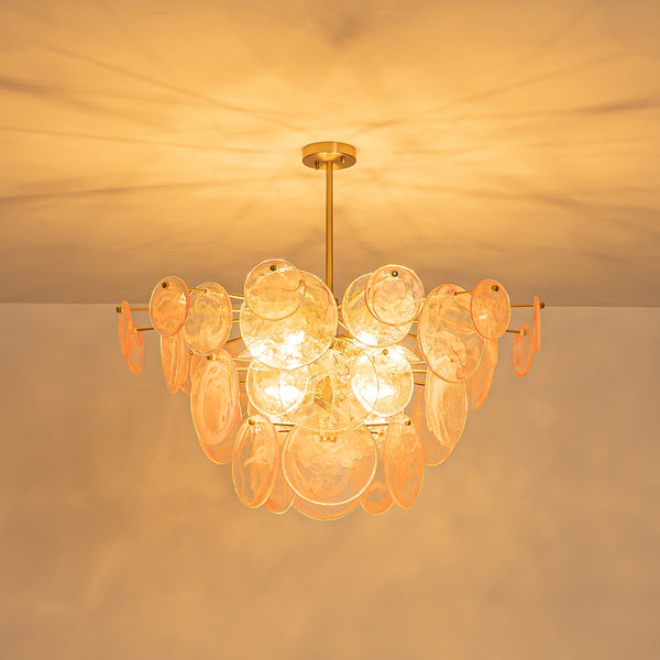 Modern 9-Light White Strie Glass Tiered Chandelier