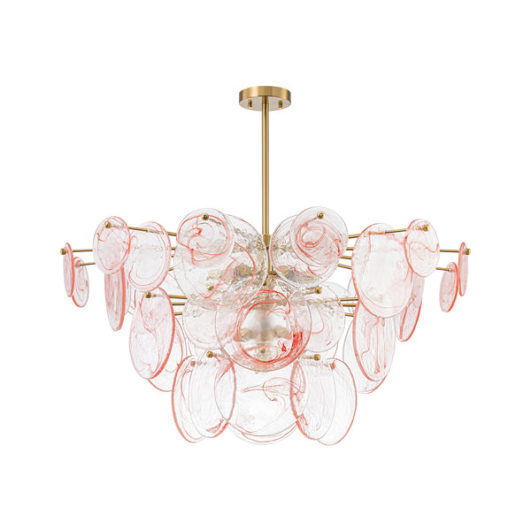 Modern 9-Light White Strie Glass Tiered Chandelier