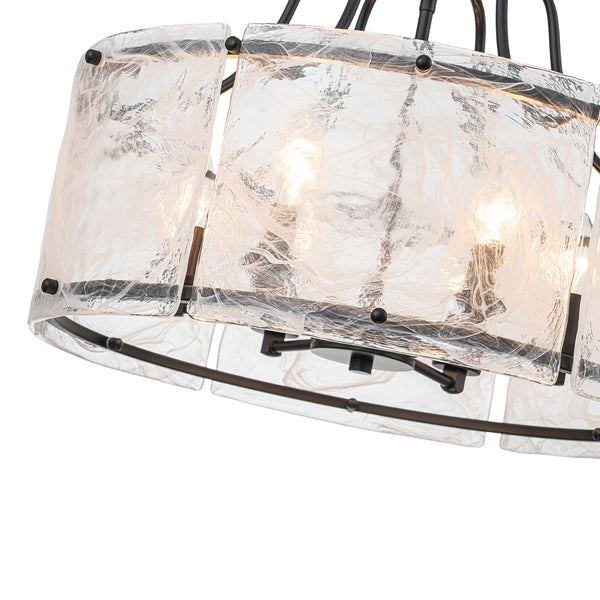 Modern 6-Light White Stire Patterned Glass Drum Pendant