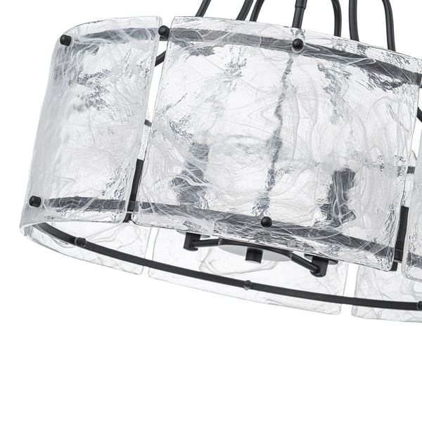 Modern 6-Light White Stire Patterned Glass Drum Pendant