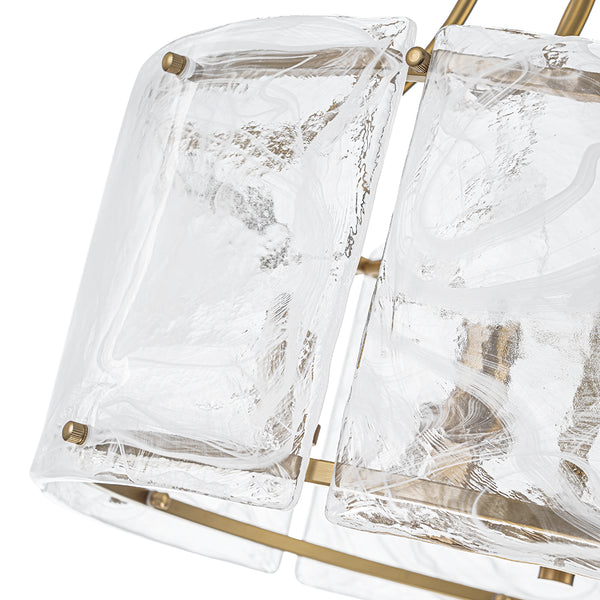 Modern 6-Light White Stire Patterned Glass Drum Pendant