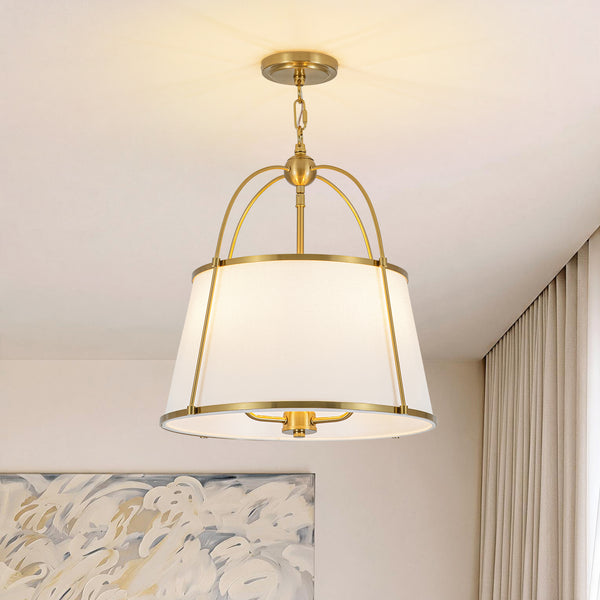 Modern Farmhouse Tapered Fabric Drum Lantern Pendant