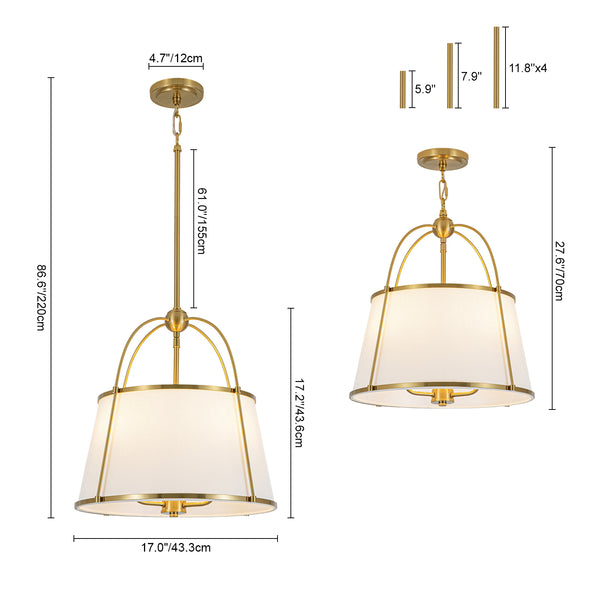 Modern Farmhouse Tapered Fabric Drum Lantern Pendant