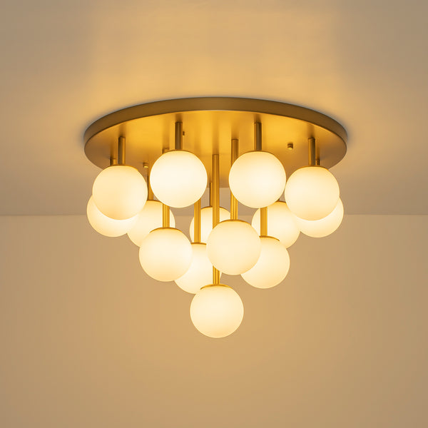 Multi-Globe Frosted Glass Cluster 14-Light Layered Semi-flush Mount