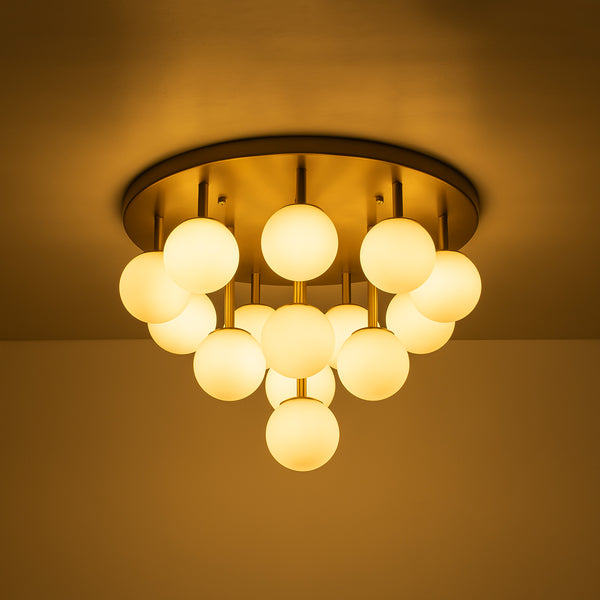 Multi-Globe Frosted Glass Cluster 14-Light Layered Semi-flush Mount