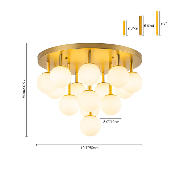 Multi-Globe Frosted Glass Cluster 14-Light Layered Semi-flush Mount