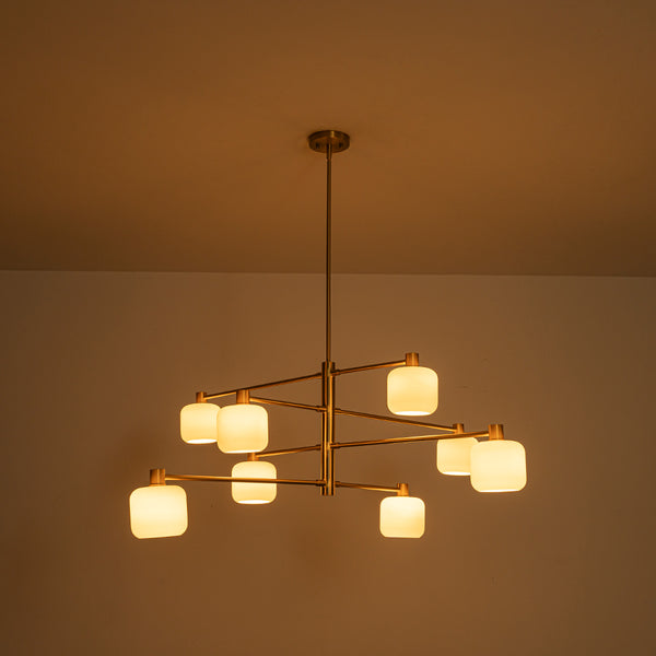 8-Light Branch Linear Frosted White Glass Tiered Chandelier