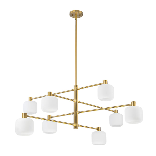 8-Light Branch Linear Frosted White Glass Tiered Chandelier