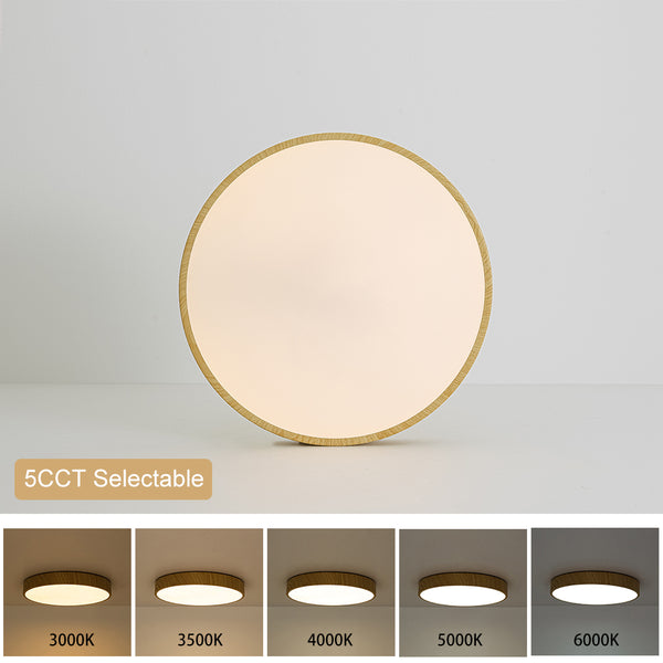 Nordic Faux Wood Grain 5CCT Dimmable LED Round Flush Mount
