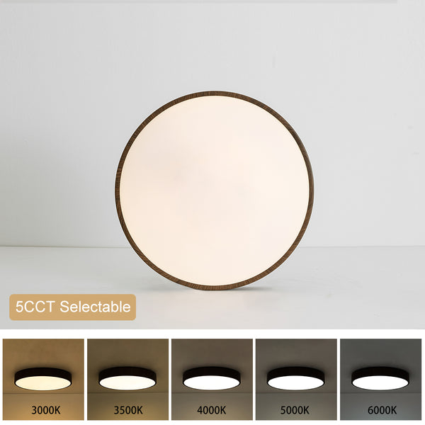 Nordic Faux Wood Grain 5CCT Dimmable LED Round Flush Mount
