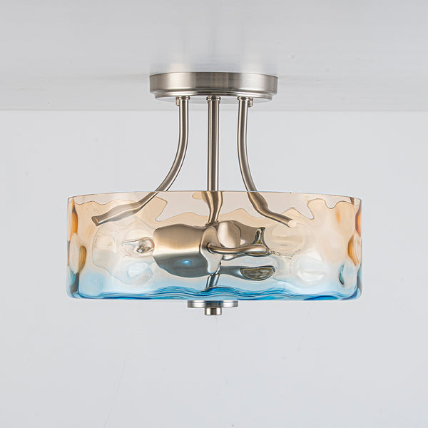 Ombre 2-Light Hammer Glass Drum Semi-Flush Mount