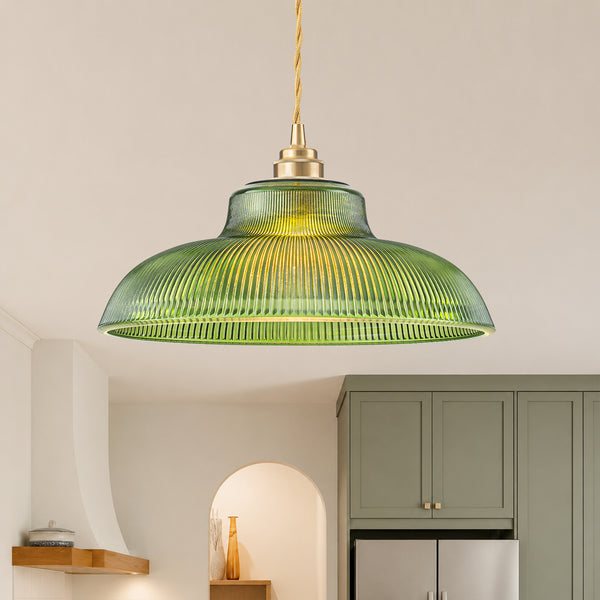 Retro 1-Light Dome Ribbed Glass Saucer Pendant