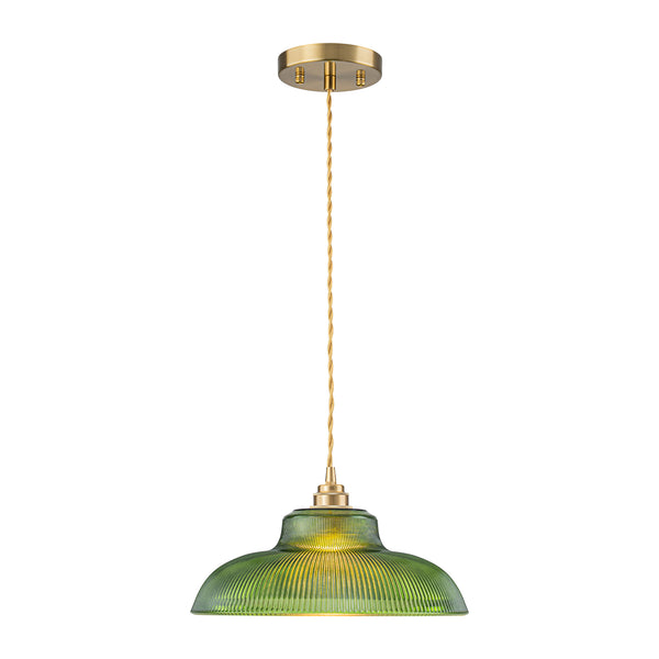 Retro 1-Light Dome Ribbed Glass Saucer Pendant
