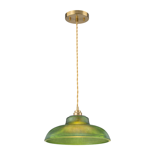 Retro 1-Light Dome Ribbed Glass Saucer Pendant